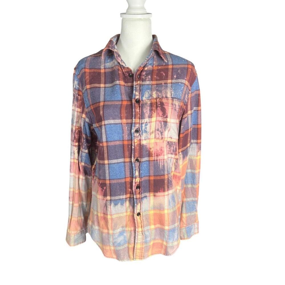 Custom Distressed Flannel Shirt Grunge Western Graphic‎ Back Patch Cotton Shirt